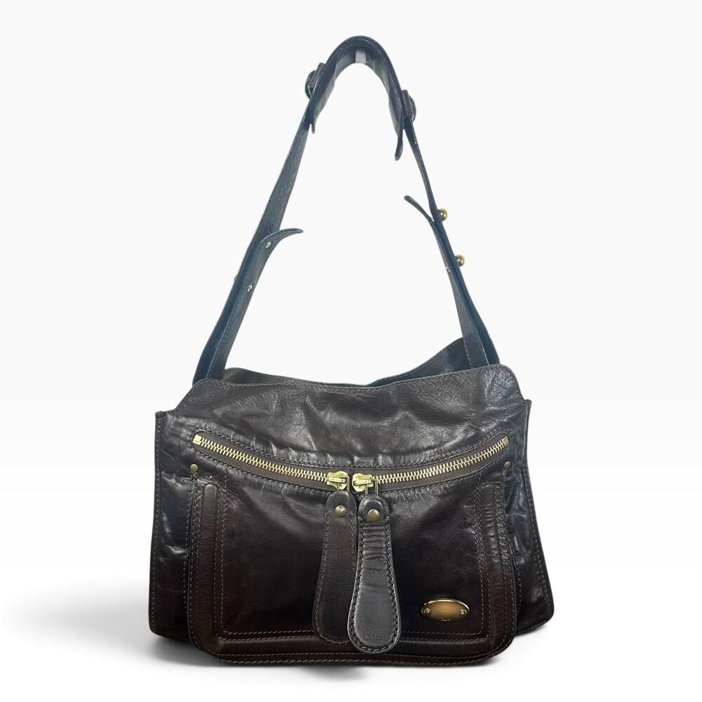 Chloe Bay Shoulder Bag Vintage Medium Brown Leather Gold Hardware Italy Classic